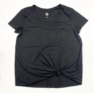 SO black front pocket knotted v-neck top